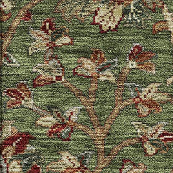 HomeRoots 8' X 10' Floral Area Rug in Fern Green, Red & Ivory - Washable, UV Protected & Stain Resistant! 683972