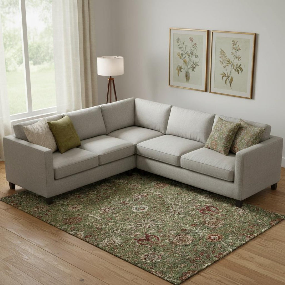 HomeRoots 9' X 12' Floral Area Rug in Fern Green, Red & Ivory - Stain Resistant, UV Protected, Easy Care! 683973