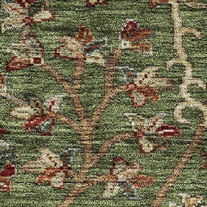 HomeRoots 9' X 12' Floral Area Rug in Fern Green, Red & Ivory - Stain Resistant, UV Protected, Easy Care! 683973
