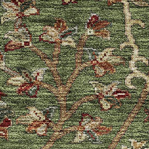 HomeRoots 9' X 12' Floral Area Rug in Fern Green, Red & Ivory - Stain Resistant, UV Protected, Easy Care! 683973