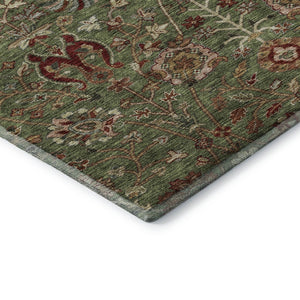 HomeRoots 10' X 14' Floral Area Rug in Fern Green, Red & Ivory - Durable, UV-Protected, Easy-Care Design! 683974