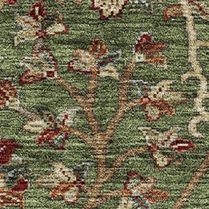 HomeRoots 10' X 14' Floral Area Rug in Fern Green, Red & Ivory - Durable, UV-Protected, Easy-Care Design! 683974
