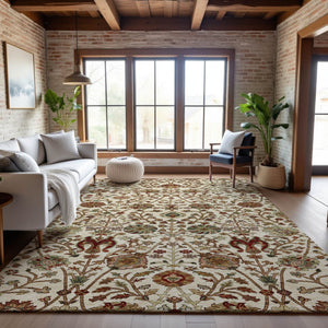 HomeRoots 5' X 8' Ivory Red and Blue Floral Area Rug - Washable, UV-Protected, Stylish for Any Space! 683976