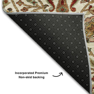 HomeRoots 5' X 8' Ivory Red and Blue Floral Area Rug - Washable, UV-Protected, Stylish for Any Space! 683976