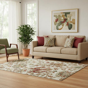 HomeRoots 5' X 8' Ivory Red and Blue Floral Area Rug - Washable, UV-Protected, Stylish for Any Space! 683976