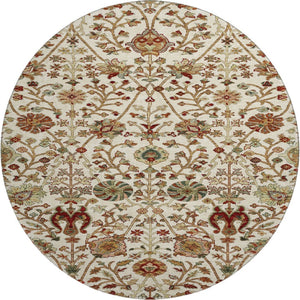 HomeRoots 8' Ivory Floral Round Rug with Red and Blue Accents, UV Protection, Stain-Resistant, Washable Charm 683977