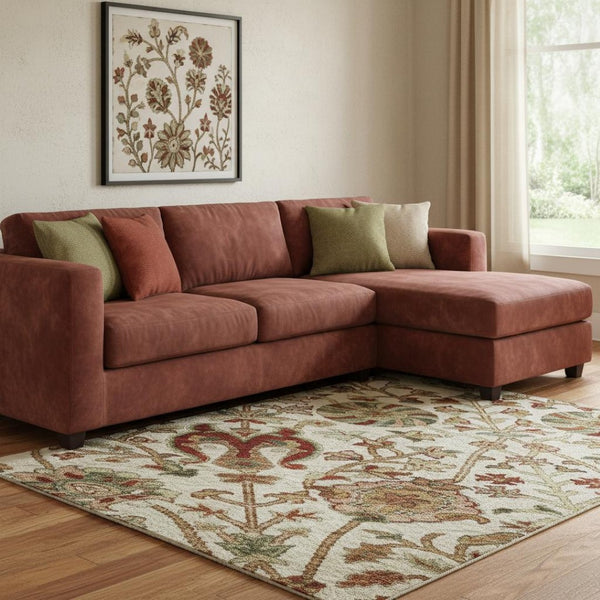HomeRoots 8' X 10' Floral Area Rug in Ivory, Red & Blue - Washable, Stain Resistant, UV Protected Elegance 683978