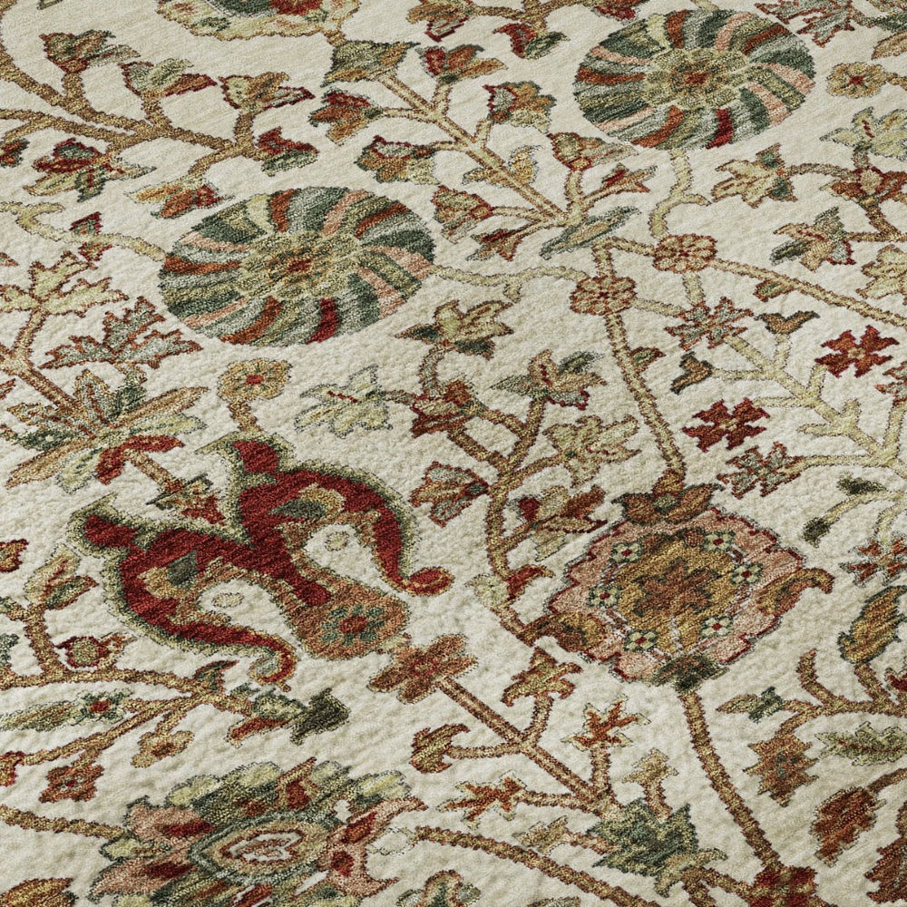 HomeRoots 10' X 14' Ivory Floral Area Rug - Red & Blue Design, Washable, UV Protection, Stain Resistant Decor 683980