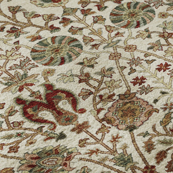 HomeRoots 10' X 14' Ivory Floral Area Rug - Red & Blue Design, Washable, UV Protection, Stain Resistant Decor 683980