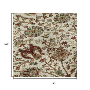 HomeRoots 10' X 14' Ivory Floral Area Rug - Red & Blue Design, Washable, UV Protection, Stain Resistant Decor 683980