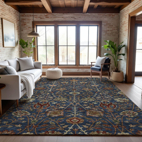HomeRoots 5' X 8' Navy Floral Area Rug - Washable, UV-Protected, Stain-Resistant for Busy Homes & Pets! 683982