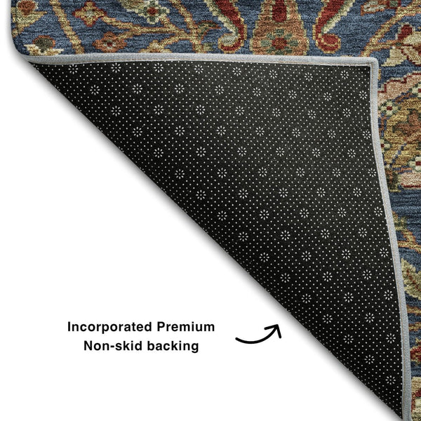 HomeRoots 5' X 8' Navy Floral Area Rug - Washable, UV-Protected, Stain-Resistant for Busy Homes & Pets! 683982