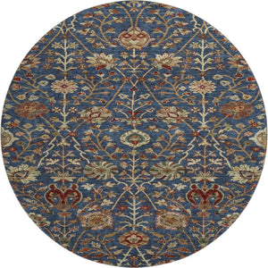 HomeRoots 8' Navy Blue Floral Round Rug - Washable, UV-Protected, Stain-Resistant, Perfect for Family Spaces! 683983