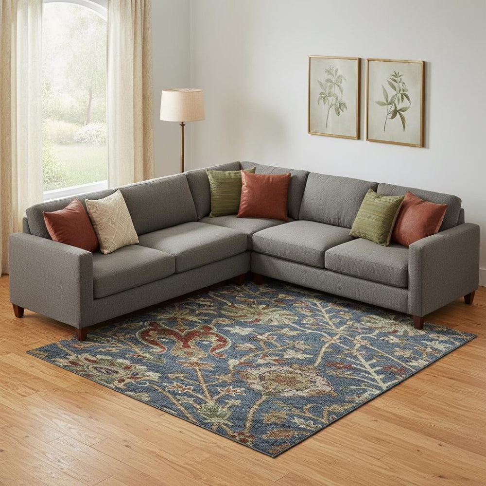 HomeRoots 9' X 12' Floral Area Rug in Navy, Red & Green - Washable, UV-Protected for High-Traffic Homes 683985