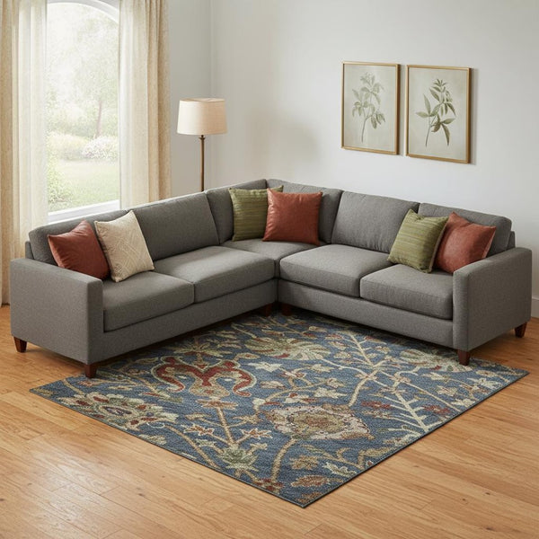 HomeRoots 9' X 12' Floral Area Rug in Navy, Red & Green - Washable, UV-Protected for High-Traffic Homes 683985