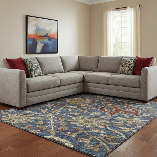 HomeRoots 10' X 14' Navy Floral Area Rug - Washable, UV-Protected, Stain-Resistant, Perfect for Family Spaces 683986