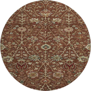 HomeRoots 8' Washable Round Rug in Rust Red & Beige Floral - UV Protected, Stain-Resistant for Busy Homes 683989