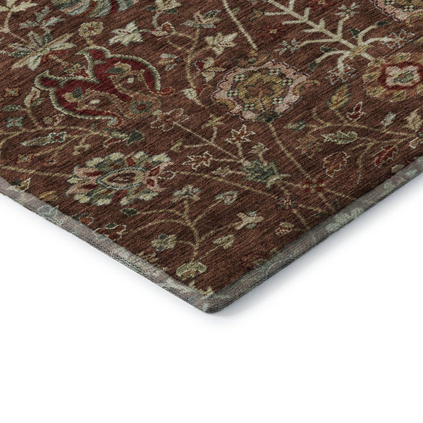 HomeRoots 8' Washable Round Rug in Rust Red & Beige Floral - UV Protected, Stain-Resistant for Busy Homes 683989