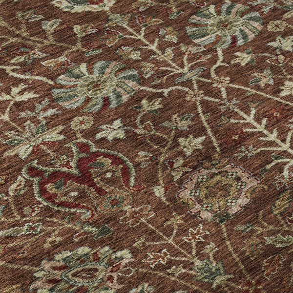 HomeRoots 8' Washable Round Rug in Rust Red & Beige Floral - UV Protected, Stain-Resistant for Busy Homes 683989