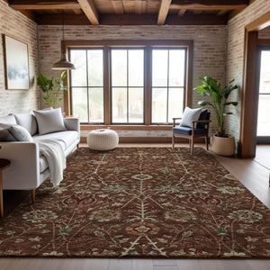 HomeRoots 8' X 10' Floral Washable Area Rug in Rust Red & Beige – Stain-Resistant, UV Protected, Non-Slip! 683990