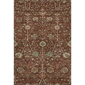 HomeRoots 8' X 10' Floral Washable Area Rug in Rust Red & Beige – Stain-Resistant, UV Protected, Non-Slip! 683990