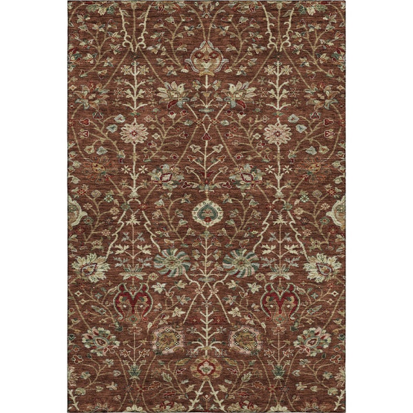 HomeRoots 8' X 10' Floral Washable Area Rug in Rust Red & Beige – Stain-Resistant, UV Protected, Non-Slip! 683990