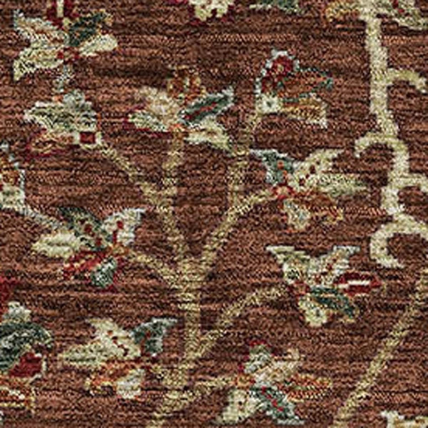 HomeRoots 8' X 10' Floral Washable Area Rug in Rust Red & Beige – Stain-Resistant, UV Protected, Non-Slip! 683990