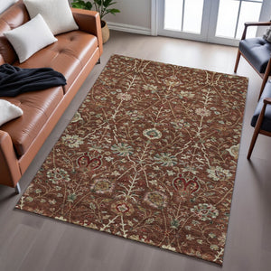 HomeRoots 9' X 12' Rustic Red Floral Area Rug – Durable, Washable, UV-Protected, Perfect for Family Homes 683991