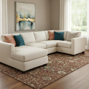 HomeRoots 10' X 14' Rust Red & Beige Floral Area Rug - Washable, Stain-Resistant, UV Protected for Longevity 683992