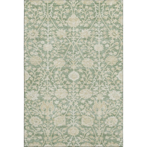 HomeRoots 5' X 8' Artichoke Green & Beige Floral Area Rug - Washable, UV-Protected & Stain-Resistant Design 683994
