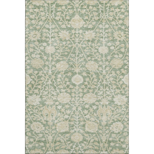HomeRoots 5' X 8' Artichoke Green & Beige Floral Area Rug - Washable, UV-Protected & Stain-Resistant Design 683994
