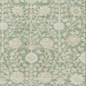 HomeRoots 5' X 8' Artichoke Green & Beige Floral Area Rug - Washable, UV-Protected & Stain-Resistant Design 683994