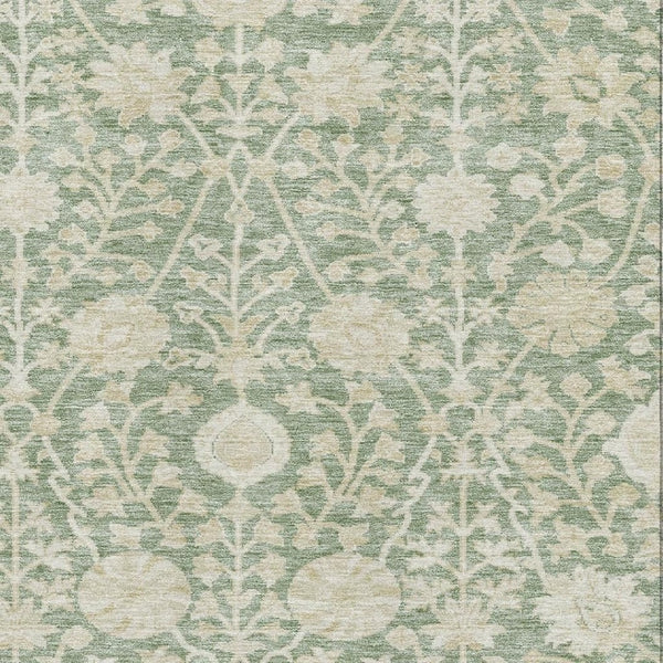 HomeRoots 5' X 8' Artichoke Green & Beige Floral Area Rug - Washable, UV-Protected & Stain-Resistant Design 683994