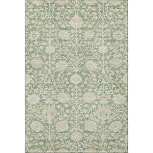 HomeRoots 5' X 8' Artichoke Green & Beige Floral Area Rug - Washable, UV-Protected & Stain-Resistant Design 683994
