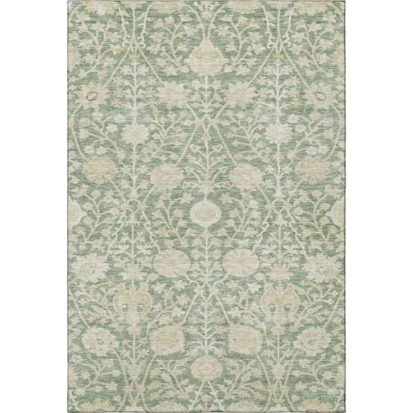 HomeRoots 5' X 8' Artichoke Green & Beige Floral Area Rug - Washable, UV-Protected & Stain-Resistant Design 683994