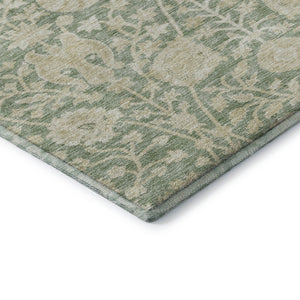 HomeRoots 8' Artichoke Green & Beige Floral Washable Round Rug - UV Protected, Durable, Easy-Care Design 683995