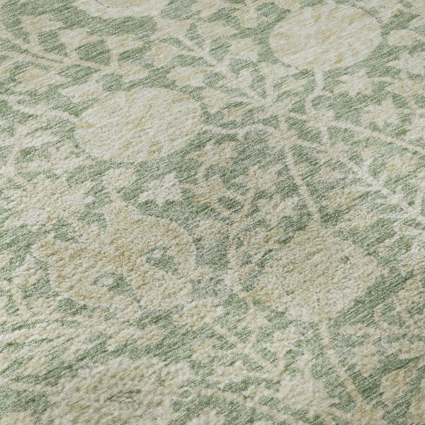 HomeRoots 8' Artichoke Green & Beige Floral Washable Round Rug - UV Protected, Durable, Easy-Care Design 683995