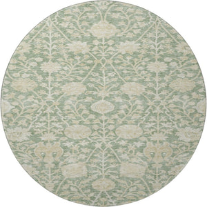 HomeRoots 8' Artichoke Green & Beige Floral Washable Round Rug - UV Protected, Durable, Easy-Care Design 683995