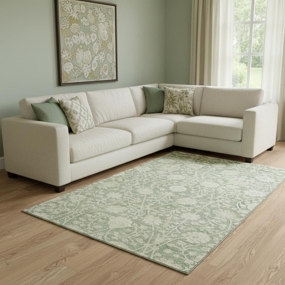 HomeRoots 8' X 10' Artichoke Green & Beige Floral Washable Area Rug - Durable, UV-Protected & Family-Friendly 683996