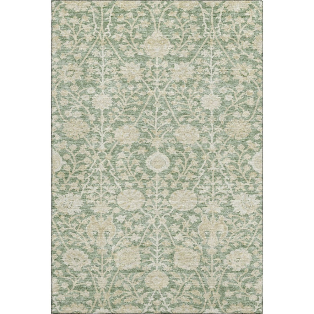 HomeRoots 8' X 10' Artichoke Green & Beige Floral Washable Area Rug - Durable, UV-Protected & Family-Friendly 683996