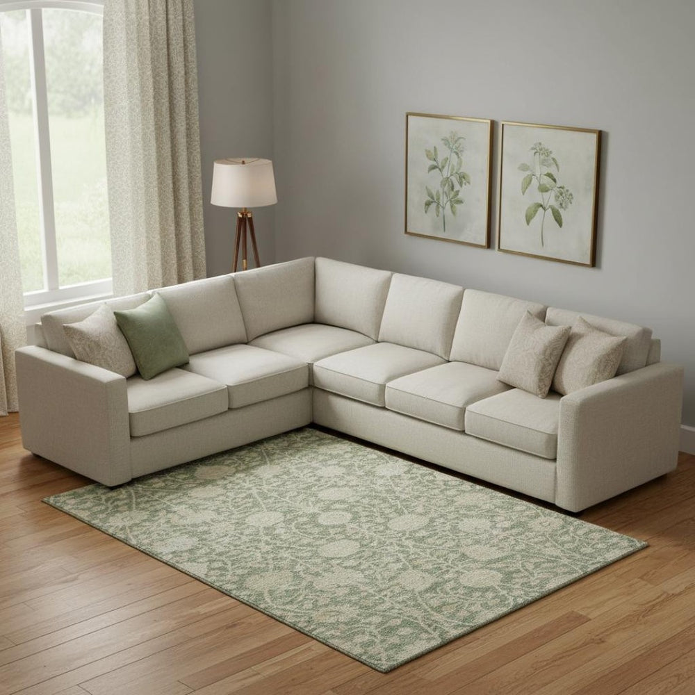 HomeRoots 9' X 12' Artichoke Green and Beige Floral Area Rug – Stain-Resistant, UV-Protected, Easy Care Design 683997