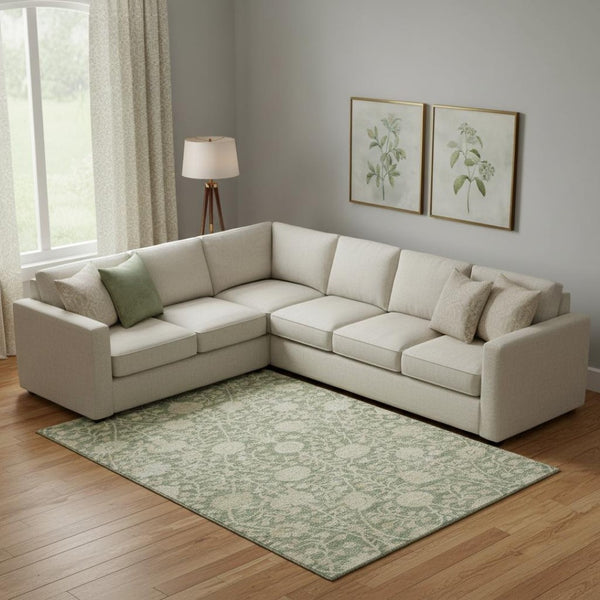 HomeRoots 9' X 12' Artichoke Green and Beige Floral Area Rug – Stain-Resistant, UV-Protected, Easy Care Design 683997
