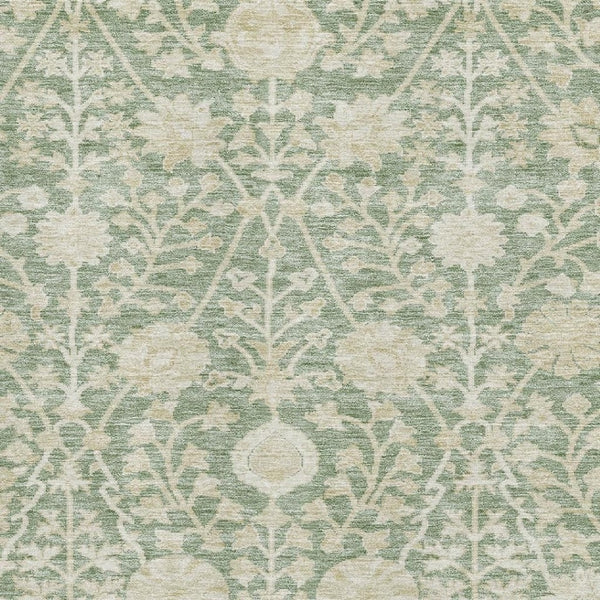 HomeRoots 9' X 12' Artichoke Green and Beige Floral Area Rug – Stain-Resistant, UV-Protected, Easy Care Design 683997