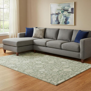 HomeRoots 10' X 14' Artichoke Green & Beige Floral Washable Area Rug – Stylish, Durable, UV-Protected Design! 683998