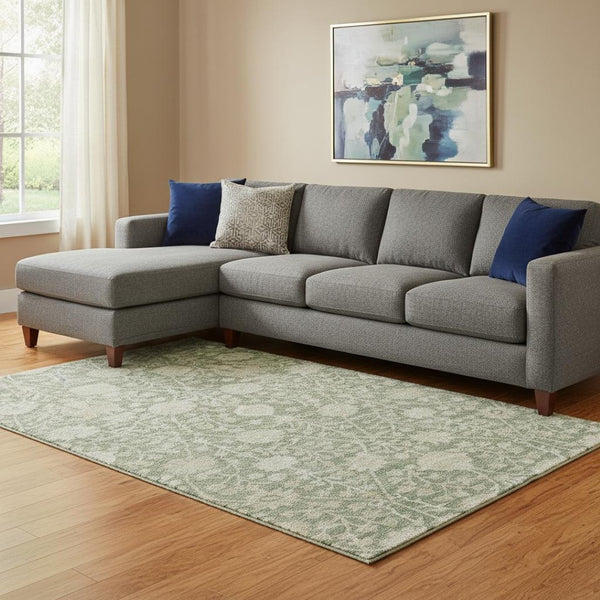 HomeRoots 10' X 14' Artichoke Green & Beige Floral Washable Area Rug – Stylish, Durable, UV-Protected Design! 683998