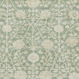 HomeRoots 10' X 14' Artichoke Green & Beige Floral Washable Area Rug – Stylish, Durable, UV-Protected Design! 683998