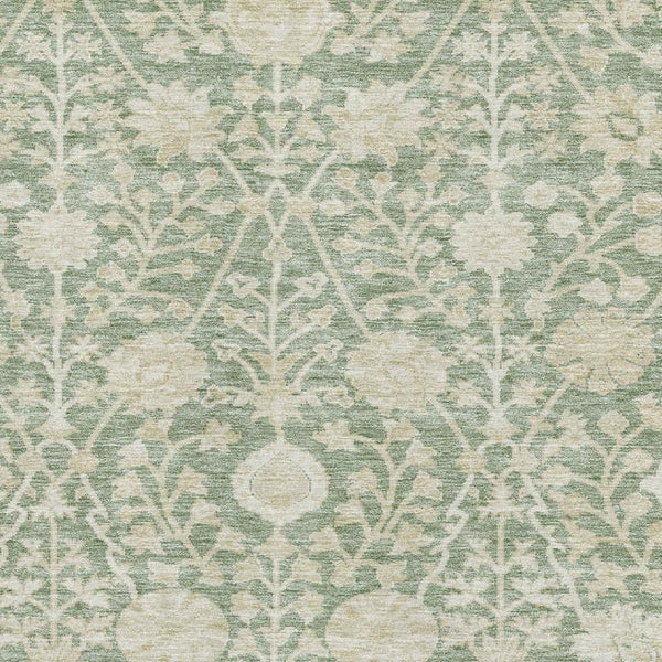 HomeRoots 10' X 14' Artichoke Green & Beige Floral Washable Area Rug – Stylish, Durable, UV-Protected Design! 683998