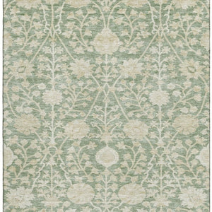 HomeRoots 10' X 14' Artichoke Green & Beige Floral Washable Area Rug – Stylish, Durable, UV-Protected Design! 683998