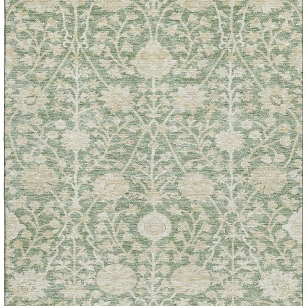 HomeRoots 10' X 14' Artichoke Green & Beige Floral Washable Area Rug – Stylish, Durable, UV-Protected Design! 683998