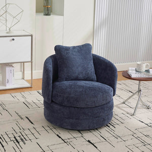 English Elm 30"w Swivel Barrel Accent Chair Chenille Upholstered Club Seat for Living Room Reading Navy W3118P462482